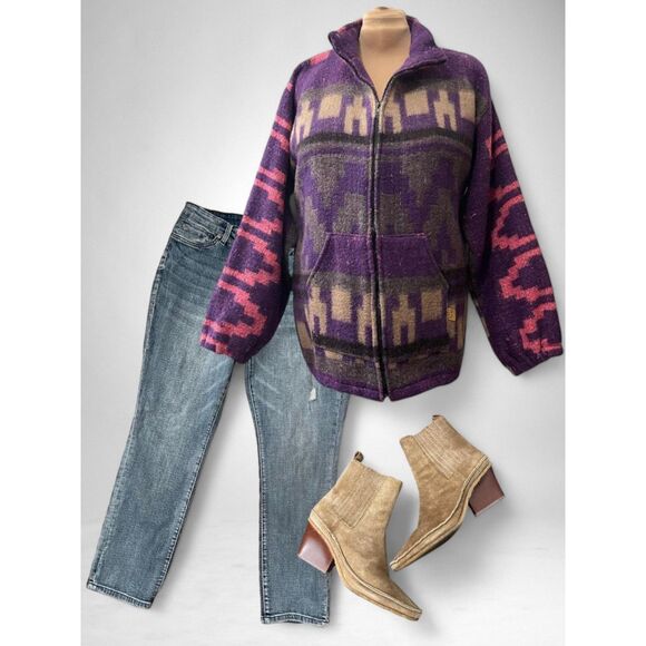 MOLINA Artesanias Southwestern Purple and Pink Zip Front Jacket, Size XL - Picture 9 of 9